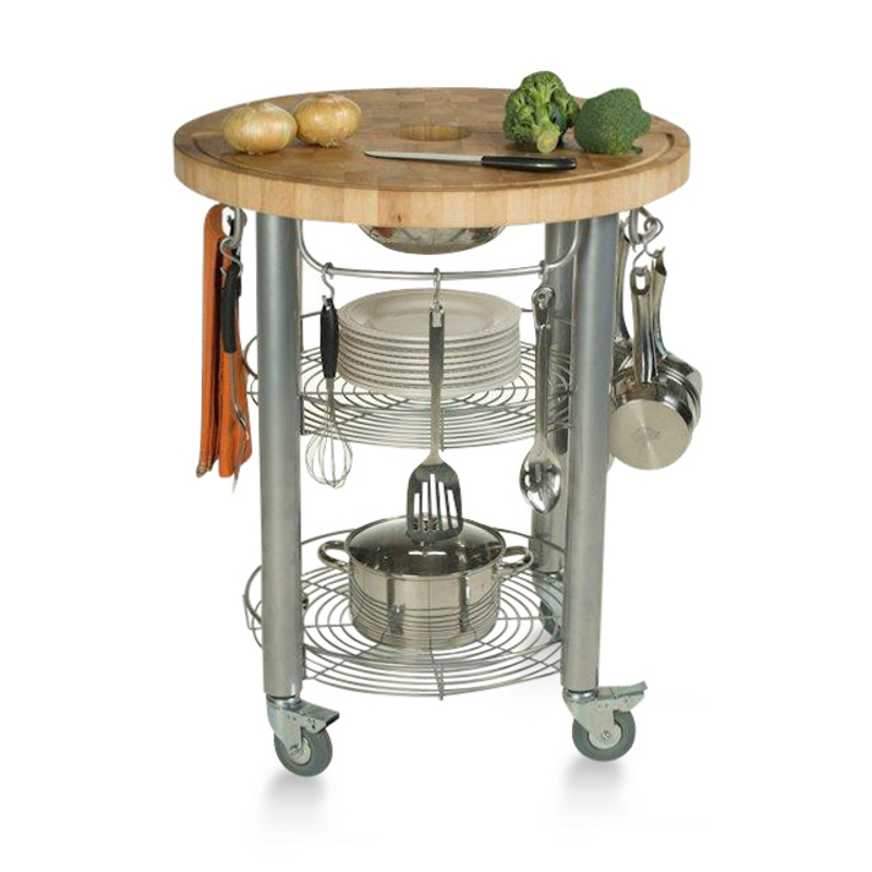 30 in. Round Kitchen Cart 2 in. Butcher Block Cart